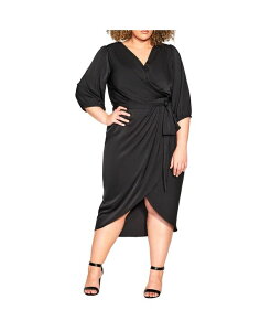 �V�e�B�[�V�b�N ���f�B�[�X �g�b�v�X �����s�[�X �v���X�T�C�Y CITY CHIC Plus Size Opulent Elbow Sleeve Dress Black �u���b�N
