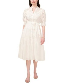 【送料無料】 セセ レディース ワンピース トップス Women's Cotton Eyelet Short Puff Sleeve Midi Dress New Ivory