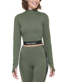 【送料無料】 カルバンクライン レディース シャツ トップス Women's Logo Elastic Mock Neck Top Thyme