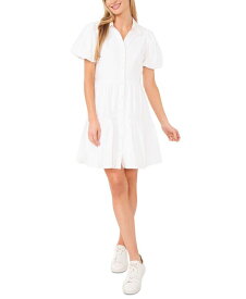 【送料無料】 セセ レディース ワンピース トップス Women's Collared Puff-Sleeve Tiered Shirtdress Ultra White