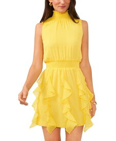【送料無料】 ワンステイト レディース ワンピース トップス Women's Mock-Neck Sleeveless Ruffled Mini Dress Cyber Yellow