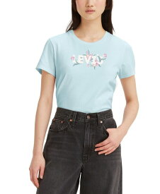 【送料無料】 リーバイス レディース シャツ トップス Women's Perfect Graphic Logo Cotton T-shirt Tropical Flower Icy Blue