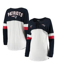 【送料無料】 ニューエラ レディース Tシャツ トップス Women's White Navy New England Patriots Athletic Varsity Lace-Up V-Neck Long Sleeve T-shirt White Navy