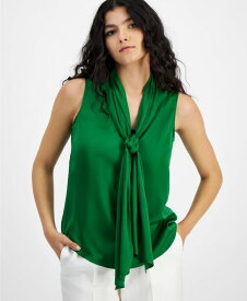 【送料無料】 バースリー レディース シャツ ブラウス トップス Women's Tie-Neck Sleeveless Satin Blouse Green Chili