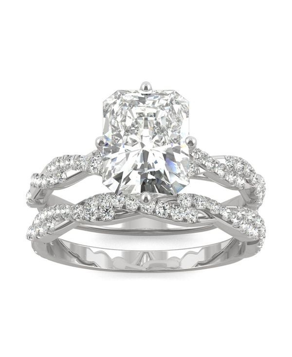 チャールズ アンド コルバード レディース リング アクセサリー Moissanite Radiant Bridal Set 3-3 ct. Diamond Equivalent in 14k White Gold White Gold