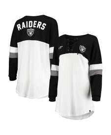 【送料無料】 ニューエラ レディース Tシャツ トップス Women's White Black Las Vegas Raiders Athletic Varsity Lace-Up V-Neck Long Sleeve T-shirt White Black