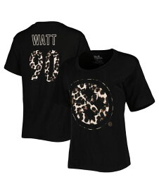 【送料無料】 マジェスティック レディース Tシャツ トップス Women's Threads T.J. Watt Black Pittsburgh Steelers Leopard Player Name and Number Tri-Blend T-shirt Black