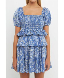 【送料無料】 フリーザロージズ レディース ワンピース トップス Women's Floral Smocked Tiered Mini Dress Blue