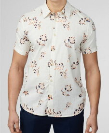 【送料無料】 ベンシャーマン メンズ シャツ トップス Men's Linear Floral Print Short Sleeve Shirt Ivory