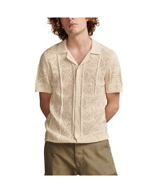 【送料無料】 ラッキーブランド メンズ シャツ トップス Men's Crochet Camp Collar Short Sleeve Shirt White Cap Gray