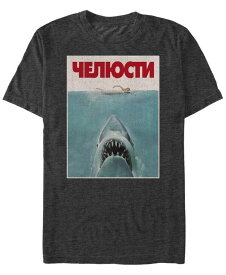 【送料無料】 フィフスサン メンズ Tシャツ トップス Jaws Men's Russian Text Poster Short Sleeve T-Shirt Charcoal H