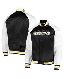 【送料無料】 ミッチェル&ネス メンズ ジャケット・ブルゾン アウター Men's Black White Pittsburgh Penguins Primetime Raglan Satin Full-Snap Jacket Black White