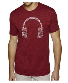 【送料無料】 エルエーポップアート メンズ Tシャツ トップス Mens Premium Blend Word Art T-Shirt - Headphones - Music in Different Languages Burgundy