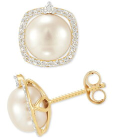 【送料無料】 ホノラ レディース ピアス・イヤリング アクセサリー Cultured Freshwater Pearl (7mm) & Diamond (1/6 ct. t.w.) Halo Stud Earrings in 14k Gold Yellow Gold