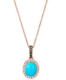 【送料無料】 ル ヴァン レディース ネックレス・チョーカー・ペンダントトップ アクセサリー Robins Egg Blue Turquoise (2 ct. t.w.) & Diamond (1/4 ct. t.w.) Halo Adjustable 20" Pendant Necklace in 14k Rose Gold 14K Rg