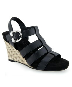 �G�A���\�[���Y ���f�B�[�X �V���[�Y �T���_�� Aerosoles Women's Paige Buckle Strap Wedge Black Polyurethane �u���b�N
