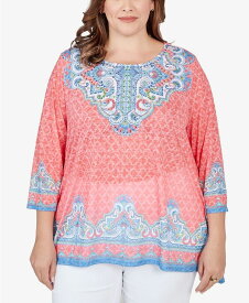 【送料無料】 ルビーアールディー レディース シャツ トップス Plus Size Embellished Guava Border Print Sublimation Top Guava Multi