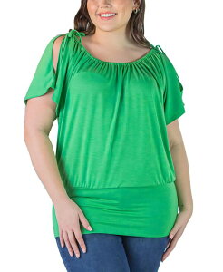 24 �Z�u���R���t�H�[�g ���f�B�[�X �g�b�v�X �V���c �v���X�T�C�Y 24seven Comfort Apparel Plus Size Short Sleeve Split Shoulder Top Kiwi