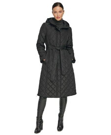 【送料無料】 ダナ キャラン ニューヨーク レディース ジャケット・ブルゾン アウター Women's Hooded Belted Quilted Coat Black