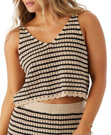 【送料無料】 オニール レディース タンクトップ トップス Juniors' Kelsey Striped Cotton Crochet Cover-Up Tank Top Black/Tan