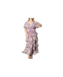 �L���i ���f�B�[�X �g�b�v�X �����s�[�X �v���X�T�C�Y Kiyonna Plus Size Tour de Flounce Evening Gown Lilac floral print ���C���b�N