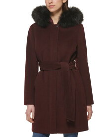 【送料無料】 コールハーン レディース ジャケット・ブルゾン アウター Women's Belted Faux-Fur-Trim Hooded Coat Bordeaux