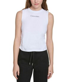 【送料無料】 カルバンクライン レディース タンクトップ トップス Women's Ruched Crewneck Logo Tank Top White