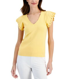 【送料無料】 ティー・タハリ レディース シャツ トップス Women's Ribbed V-Neck Flutter-Sleeve Sweater Sunray Yellow