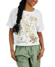 【送料無料】 ディズニー レディース シャツ トップス Juniors' Bambi and Friends Short-Sleeve Tee White