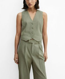 【送料無料】 マンゴ レディース シャツ トップス Women's Buttons Detail Suit Vest Green