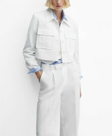 【送料無料】 マンゴ レディース ジャケット・ブルゾン アウター Women's Pockets Detail Cropped Jacket White