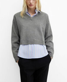 【送料無料】 マンゴ レディース ニット・セーター アウター Women's Combined Shirt Sweater Dark Grey