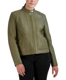 【送料無料】 コールハーン レディース ジャケット・ブルゾン アウター Women's Stand-Collar Leather Moto Coat Sage