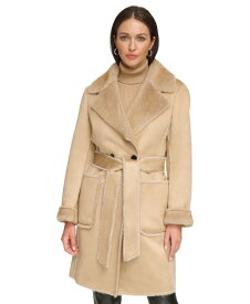 【送料無料】 ダナ キャラン ニューヨーク レディース ジャケット・ブルゾン アウター Women's Belted Notched-Collar Faux-Shearling Coat Camel