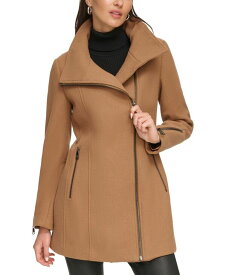 【送料無料】 ダナ キャラン ニューヨーク レディース ジャケット・ブルゾン アウター Women's Asymmetric Zipper Wool Blend Coat Dark Camel