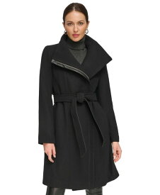【送料無料】 ダナ キャラン ニューヨーク レディース ジャケット・ブルゾン アウター Women's Asymmetrical Belted Funnel-Neck Wool Blend Coat Black