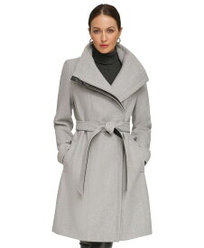 【送料無料】 ダナ キャラン ニューヨーク レディース ジャケット・ブルゾン アウター Women's Asymmetrical Belted Funnel-Neck Wool Blend Coat Light Grey