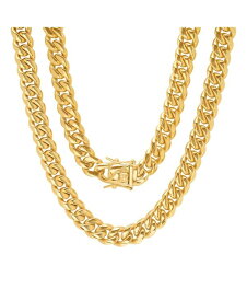 【送料無料】 スティールタイム メンズ ネックレス・チョーカー・ペンダントトップ アクセサリー Men's 18k gold Plated Stainless Steel 24" Miami Cuban Link Chain with 10mm Box Clasp Necklaces Gold