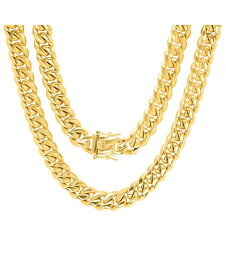 【送料無料】 スティールタイム メンズ ネックレス・チョーカー・ペンダントトップ アクセサリー Men's 18k gold Plated Stainless Steel 24" Miami Cuban Link Chain with 12mm Box Clasp Necklaces Gold