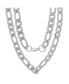 【送料無料】 スティールタイム メンズ ネックレス・チョーカー・ペンダントトップ アクセサリー Men's Stainless Steel Accented 10mm Figaro Chain Link 24" Necklaces Silver