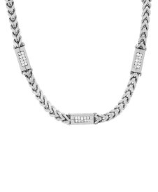 【送料無料】 スティールタイム メンズ ネックレス・チョーカー・ペンダントトップ アクセサリー Men's Stainless Steel Wheat Chain and Simulated Diamonds Link Necklace Silver-tone