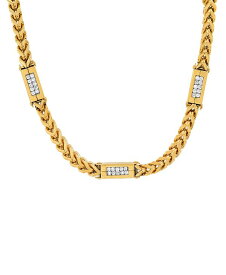 【送料無料】 スティールタイム メンズ ネックレス・チョーカー・ペンダントトップ アクセサリー Men's 18k Gold Plated Stainless Steel Wheat Chain and Simulated Diamonds Link Necklace Gold Plated