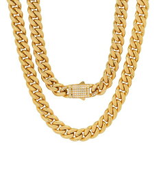 【送料無料】 スティールタイム メンズ ネックレス・チョーカー・ペンダントトップ アクセサリー Men's 18k Gold Plated Stainless Steel Thick Cuban Link Chain Necklace with Simulated Diamonds Clasp Gold Plated