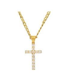 【送料無料】 スティールタイム メンズ ネックレス・チョーカー・ペンダントトップ アクセサリー Men's Stainless Steel Crystal Cross 24" Pendant Necklace Gold