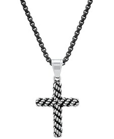 【送料無料】 スティールタイム メンズ ネックレス・チョーカー・ペンダントトップ アクセサリー Men's Two-Tone Stainless Steel Rope Chain Cross 24" Pendant Necklace Black Silver