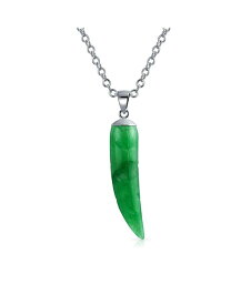 【送料無料】 ブリング メンズ ネックレス・チョーカー・ペンダントトップ アクセサリー Tooth Amulet Genuine Green Jade Gemstone Italian Horn Pendant Necklace For Women s Men .925 Sterling Silver Green