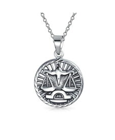 【送料無料】 ブリング メンズ ネックレス・チョーカー・ペンダントトップ アクセサリー Libra Zodiac Sign Astrology Horoscope Round Medallion Pendant For Men Women Necklace Antiqued Sterling Silver Silver