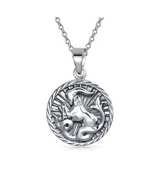 【送料無料】 ブリング メンズ ネックレス・チョーカー・ペンダントトップ アクセサリー Capricorn Zodiac Sign Astrology Horoscope Round Medallion Pendant For Men Women Necklace Antiqued Sterling Silver Silver