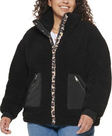 【送料無料】 リーバイス レディース ジャケット・ブルゾン アウター Trendy Plus Size Fleece Teddy Jacket Black Leopard