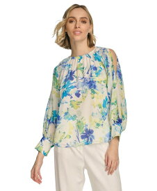 【送料無料】 カルバンクライン レディース シャツ トップス Women's Floral-Print Gathered Cold-Shoulder Blouse Pear Multi